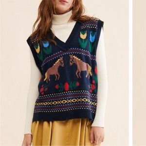 FOUND x Free People Horse Isles Women's Navy Knit Sweater Vest